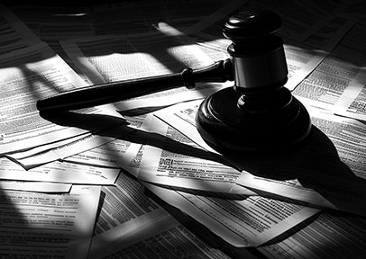 Gavel positioned above legal documents